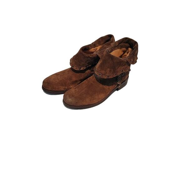 TRASK Suede Ankle Boots Women's Boho Distressed Cuffed Sz 10M Rustic Brown - Picture 1 of 14